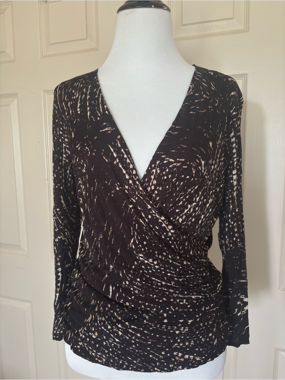 MaxMara Black and Cream Abstract Wrap Blouse